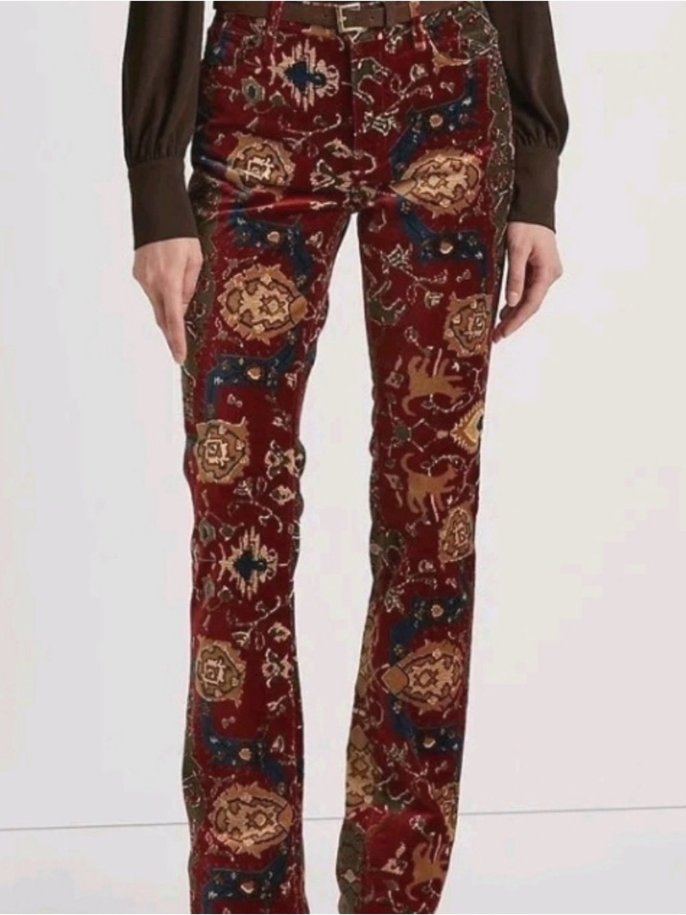 Lauren Ralph Lauren Velvet Paisley Print High Rise Boot-Cut Pants Sz 16